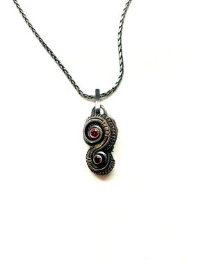 Vintage-Inspired Double Spiral Wire Wrap African Ruby Pendant